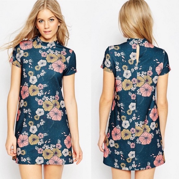 ASOS Dresses & Skirts - ASOS Mod High Neck Floral Textured Mini Dress